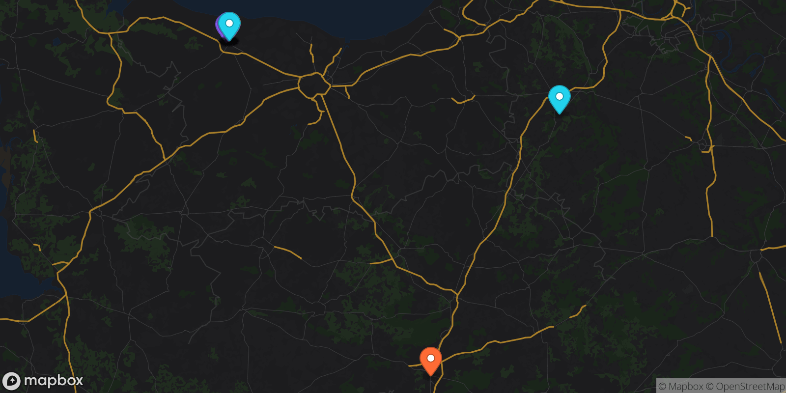 Map showing 10 locations