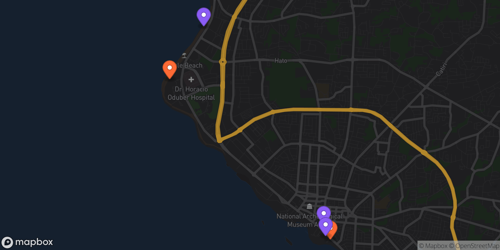 Map showing 5 locations
