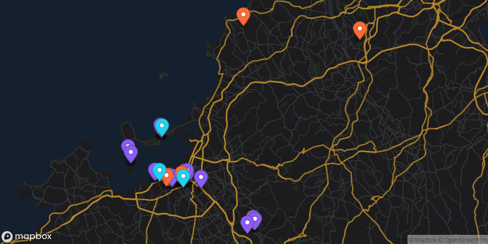 Map showing 36 locations