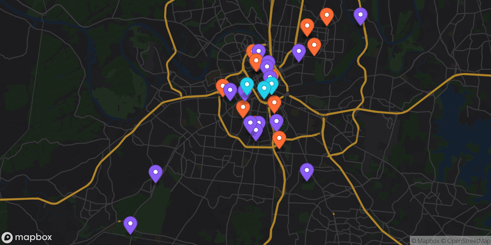 Map showing 34 locations