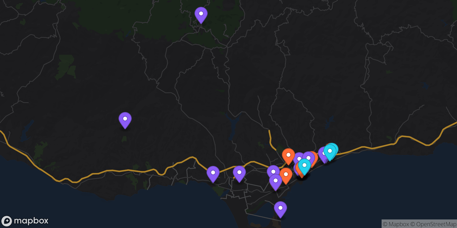 Map showing 35 locations