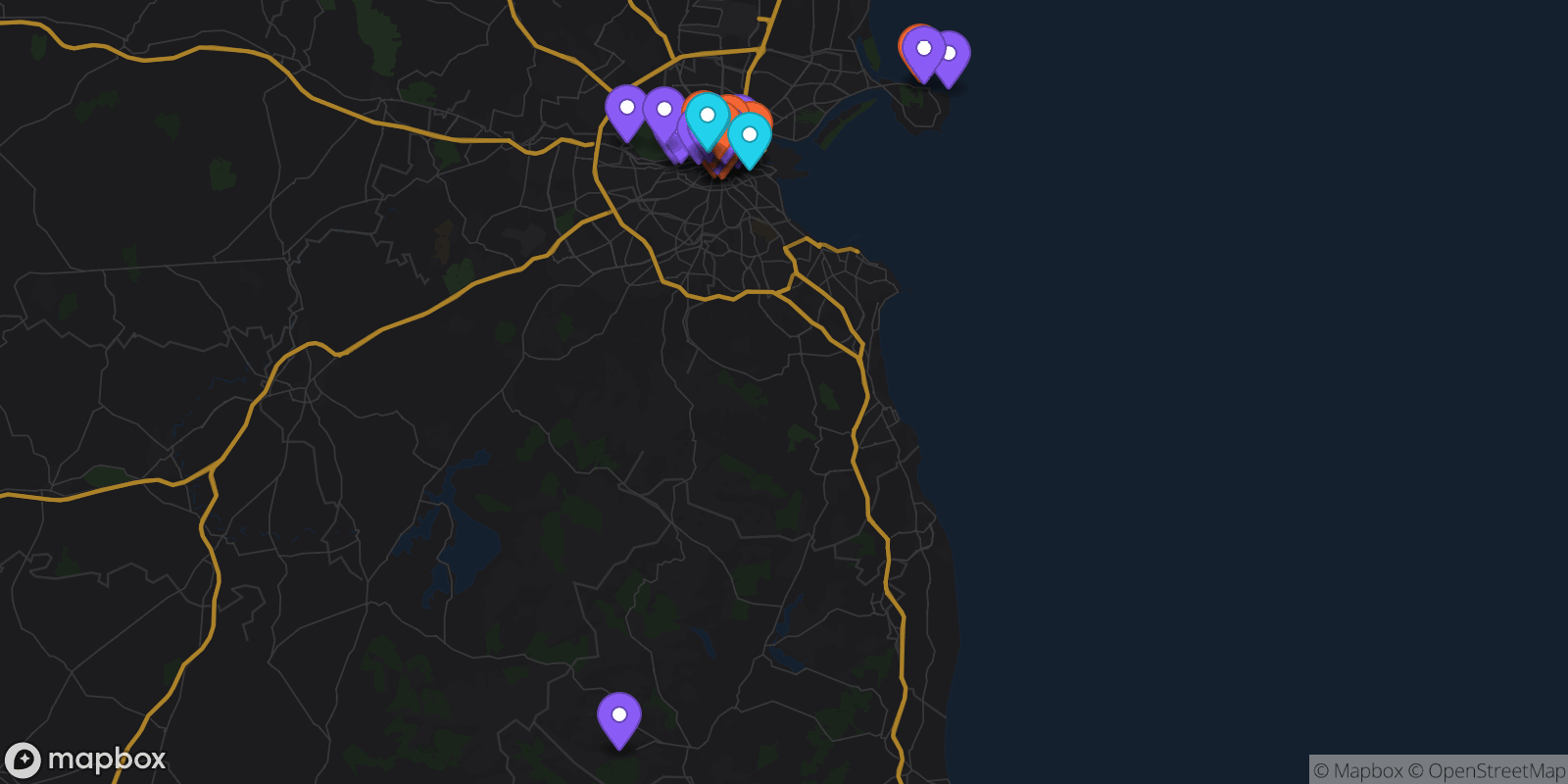 Map showing 41 locations