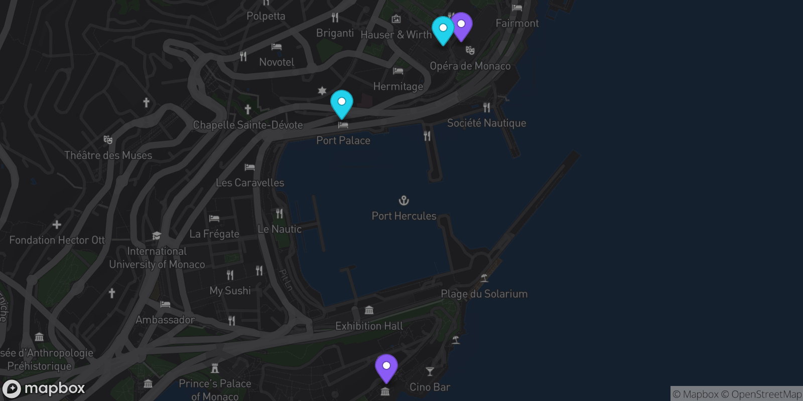 Map showing 4 locations