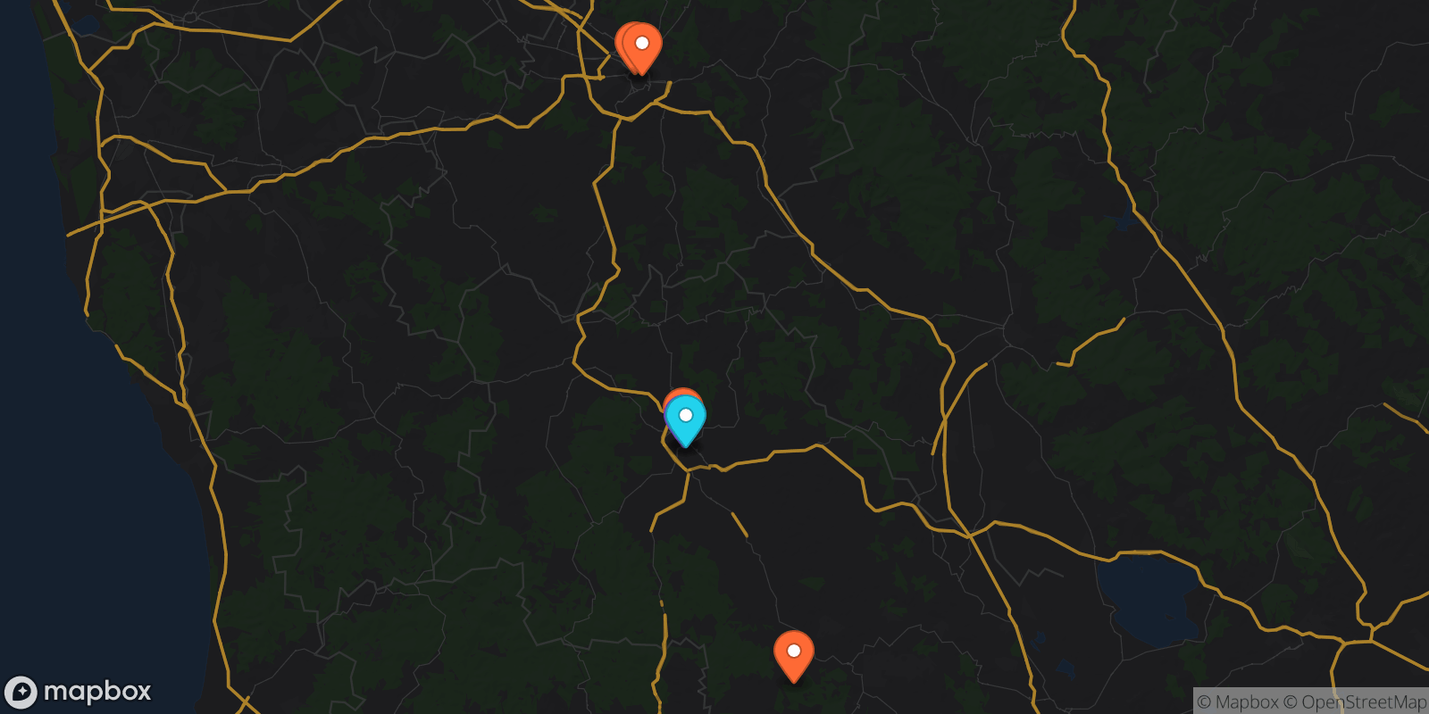 Map showing 6 locations