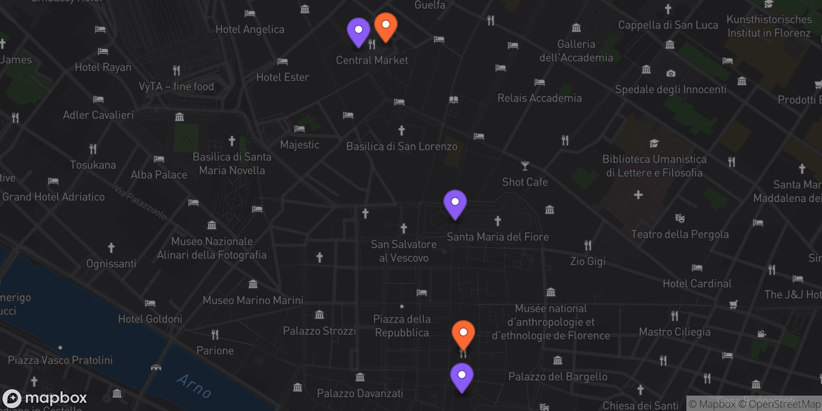 Map showing 5 locations