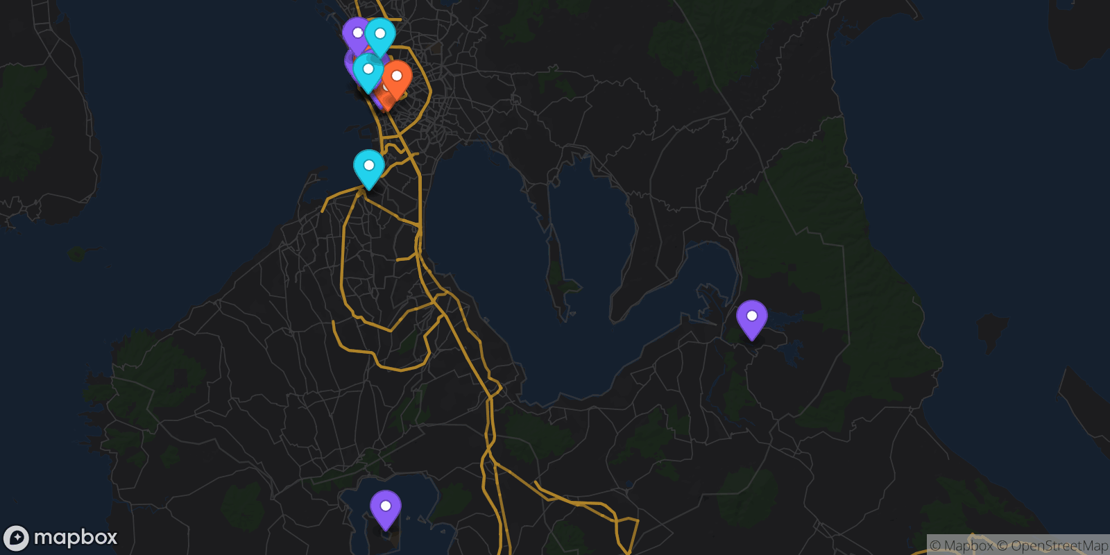 Map showing 21 locations