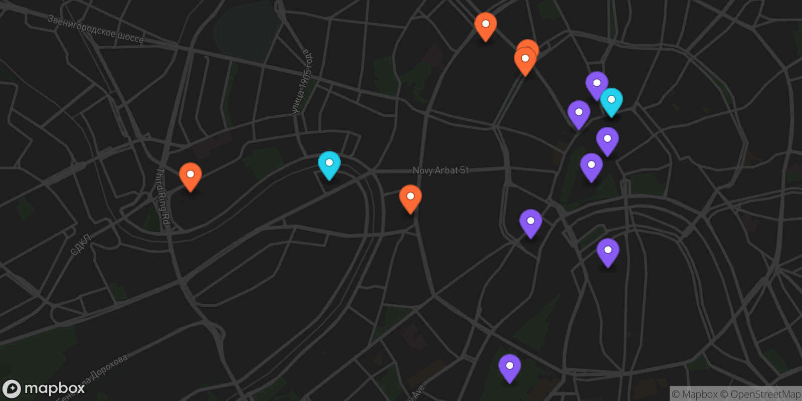 Map showing 15 locations
