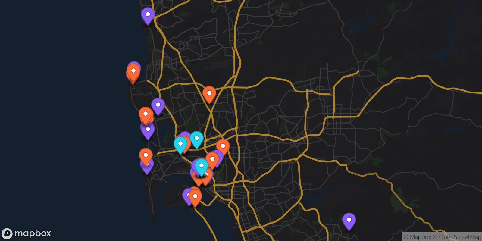 Map showing 41 locations
