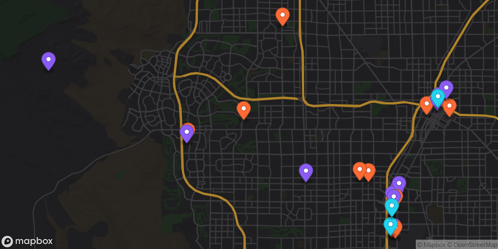 Map showing 25 locations