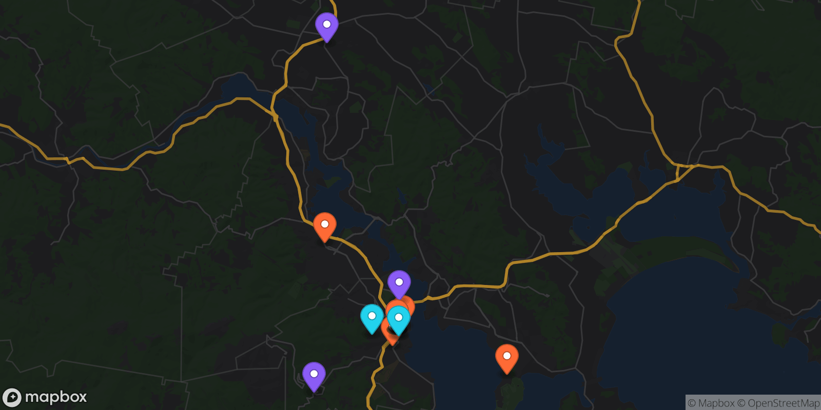 Map showing 17 locations