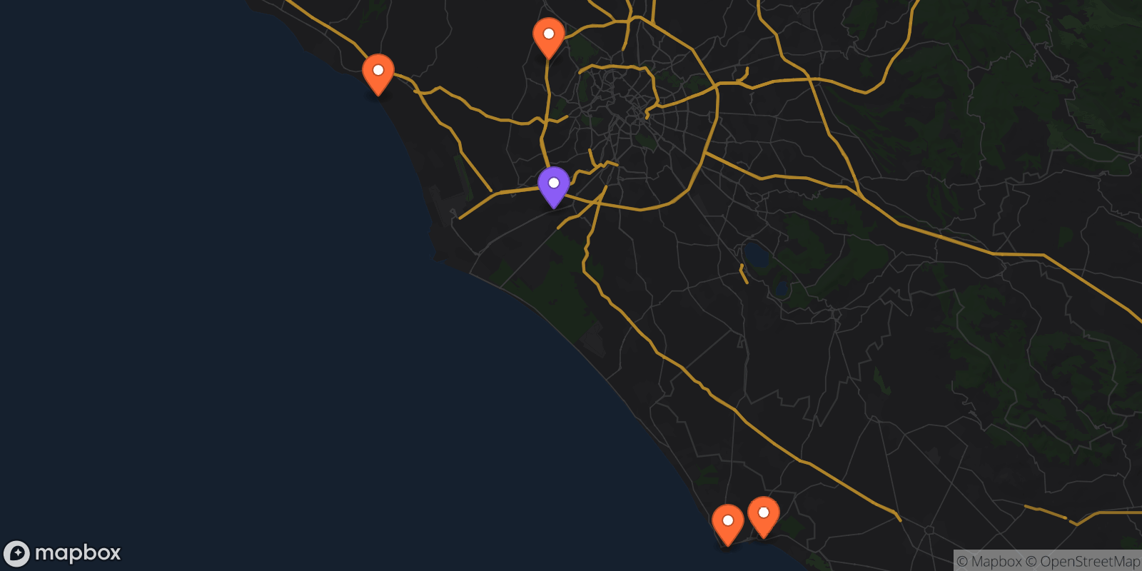 Map showing 5 locations