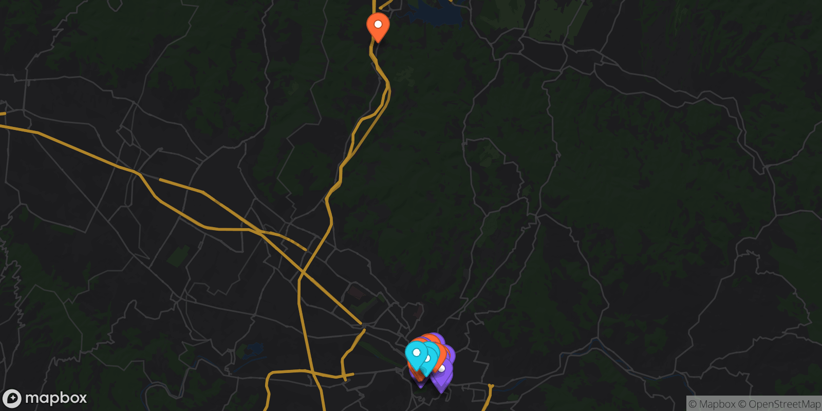 Map showing 34 locations