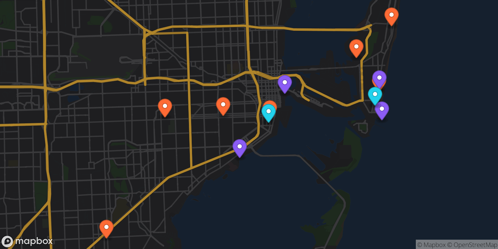 Map showing 13 locations