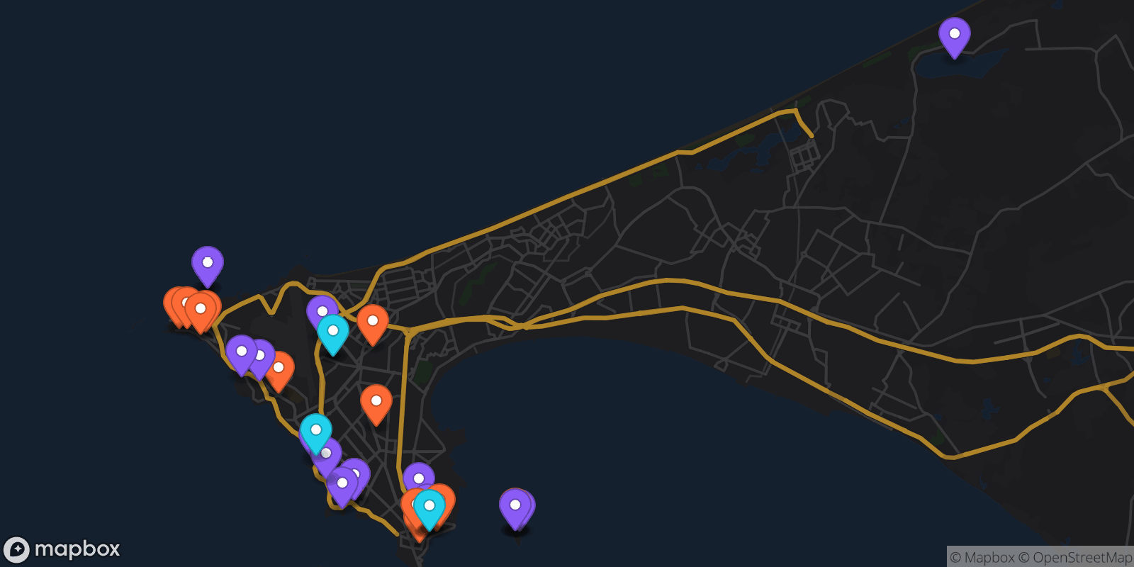 Map showing 33 locations