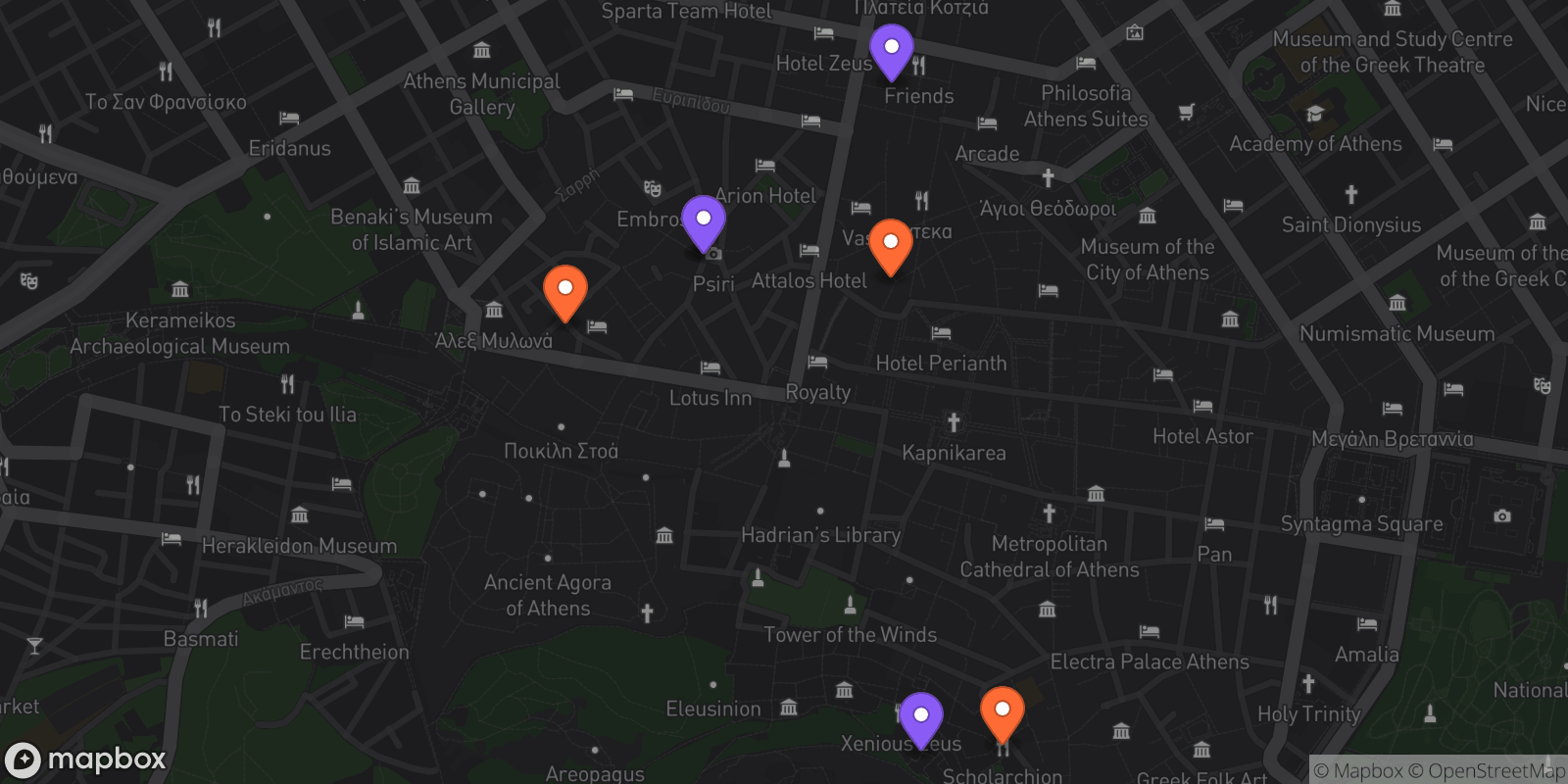 Map showing 7 locations