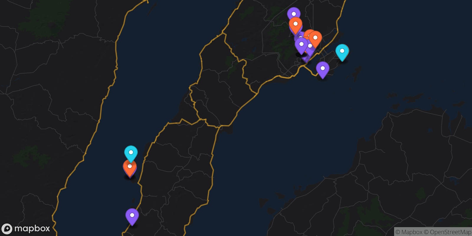 Map showing 29 locations