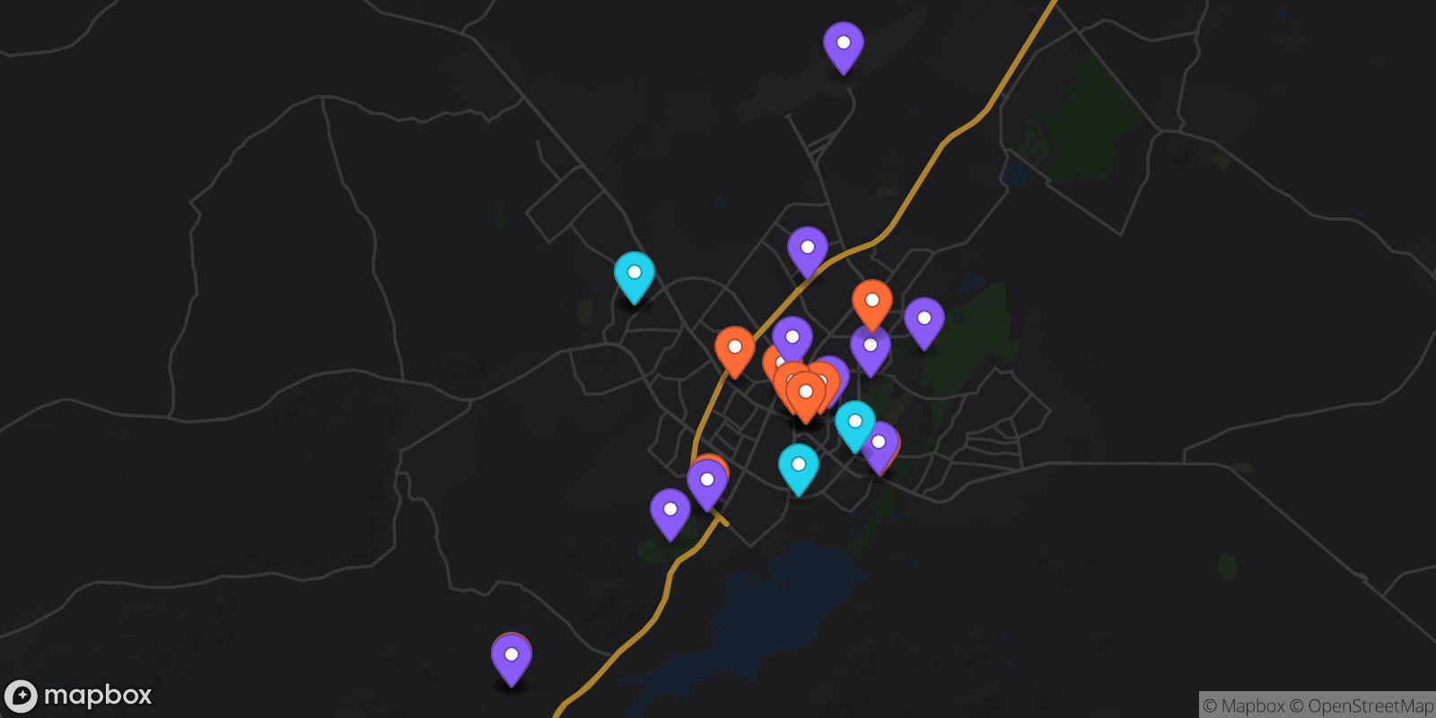 Map showing 30 locations