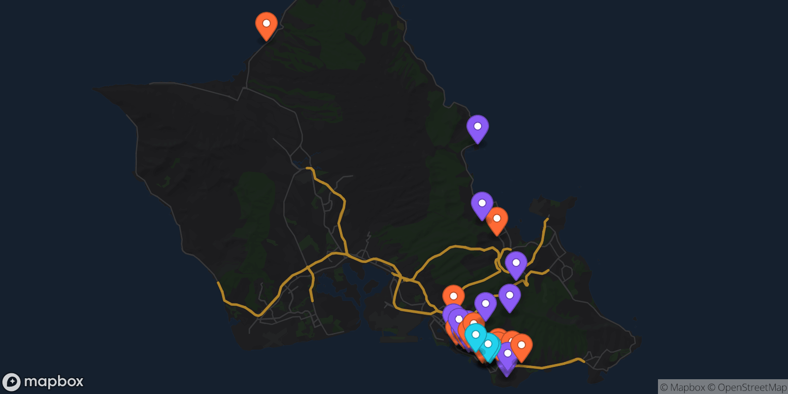 Map showing 33 locations