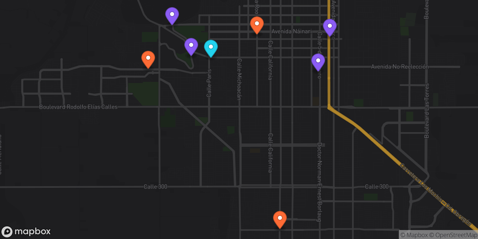 Map showing 8 locations