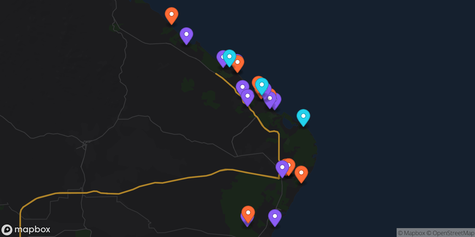 Map showing 26 locations