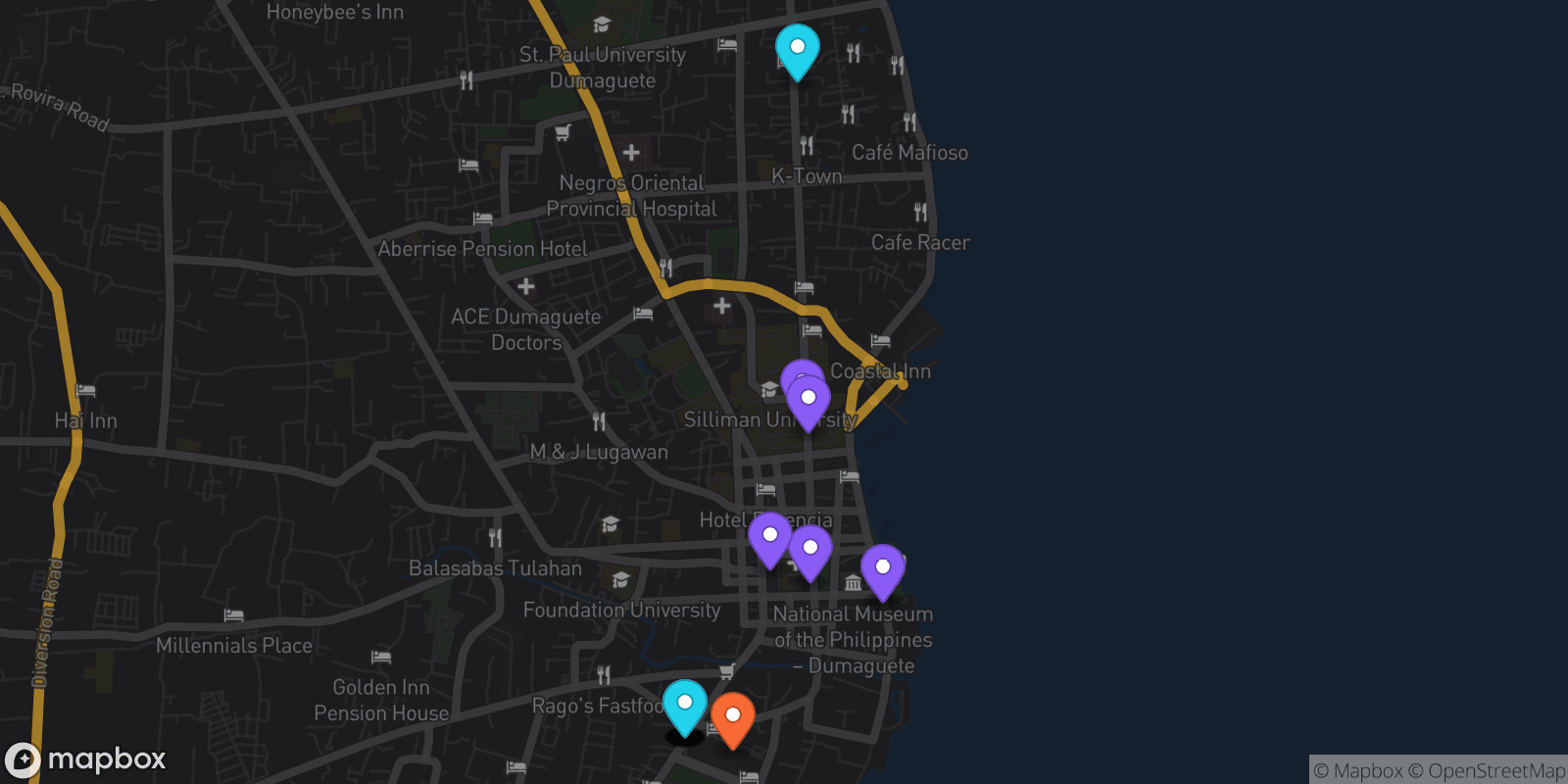 Map showing 17 locations