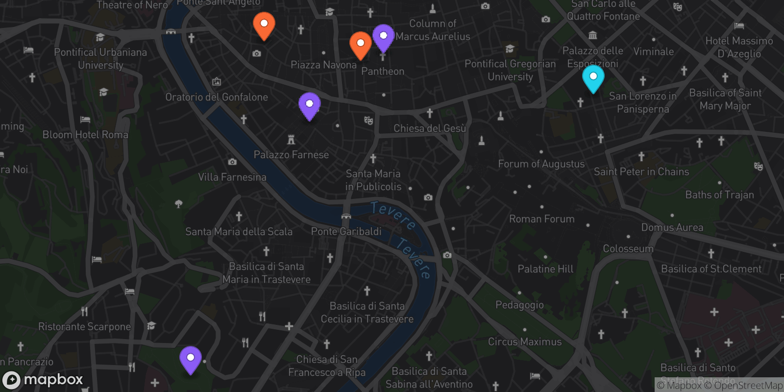 Map showing 6 locations