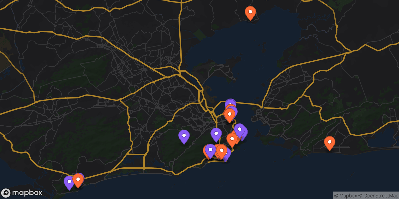 Map showing 28 locations