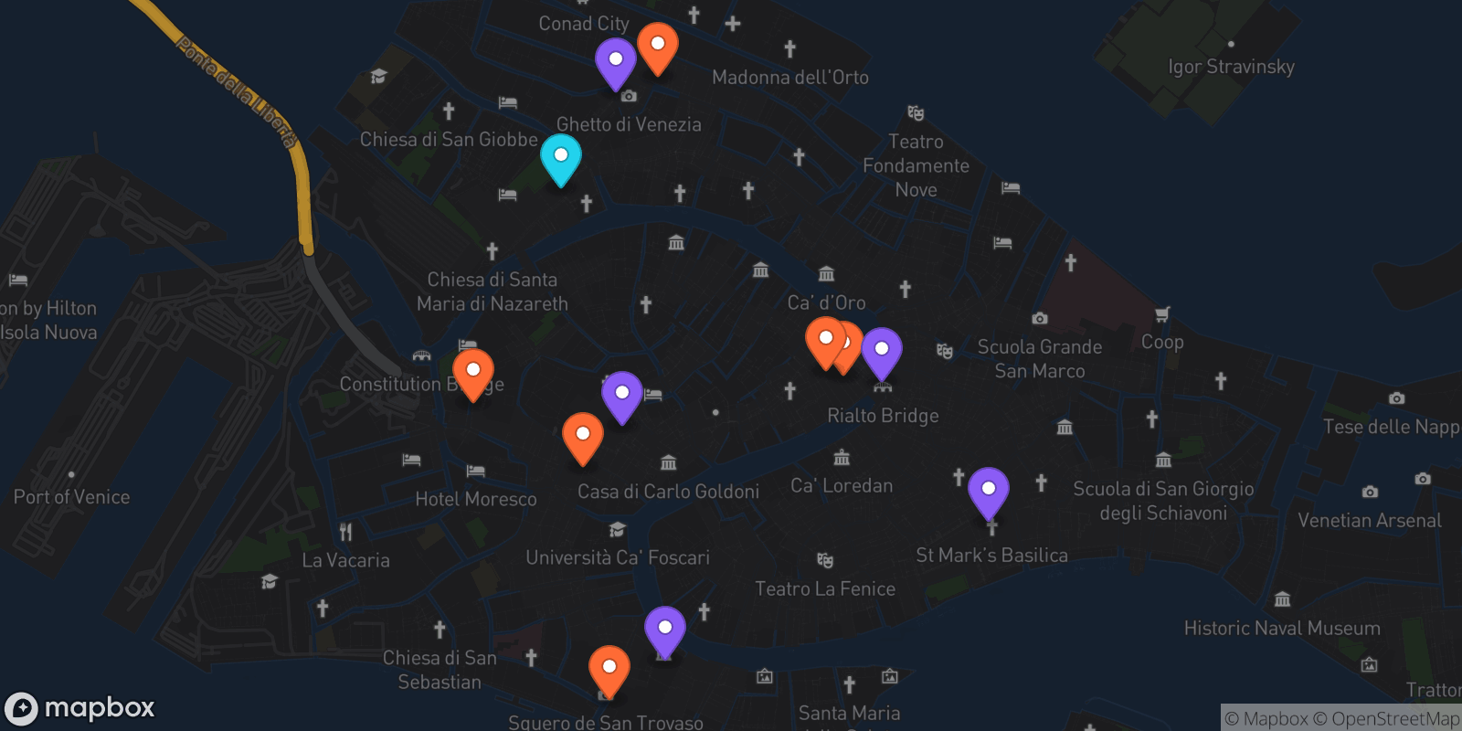 Map showing 12 locations