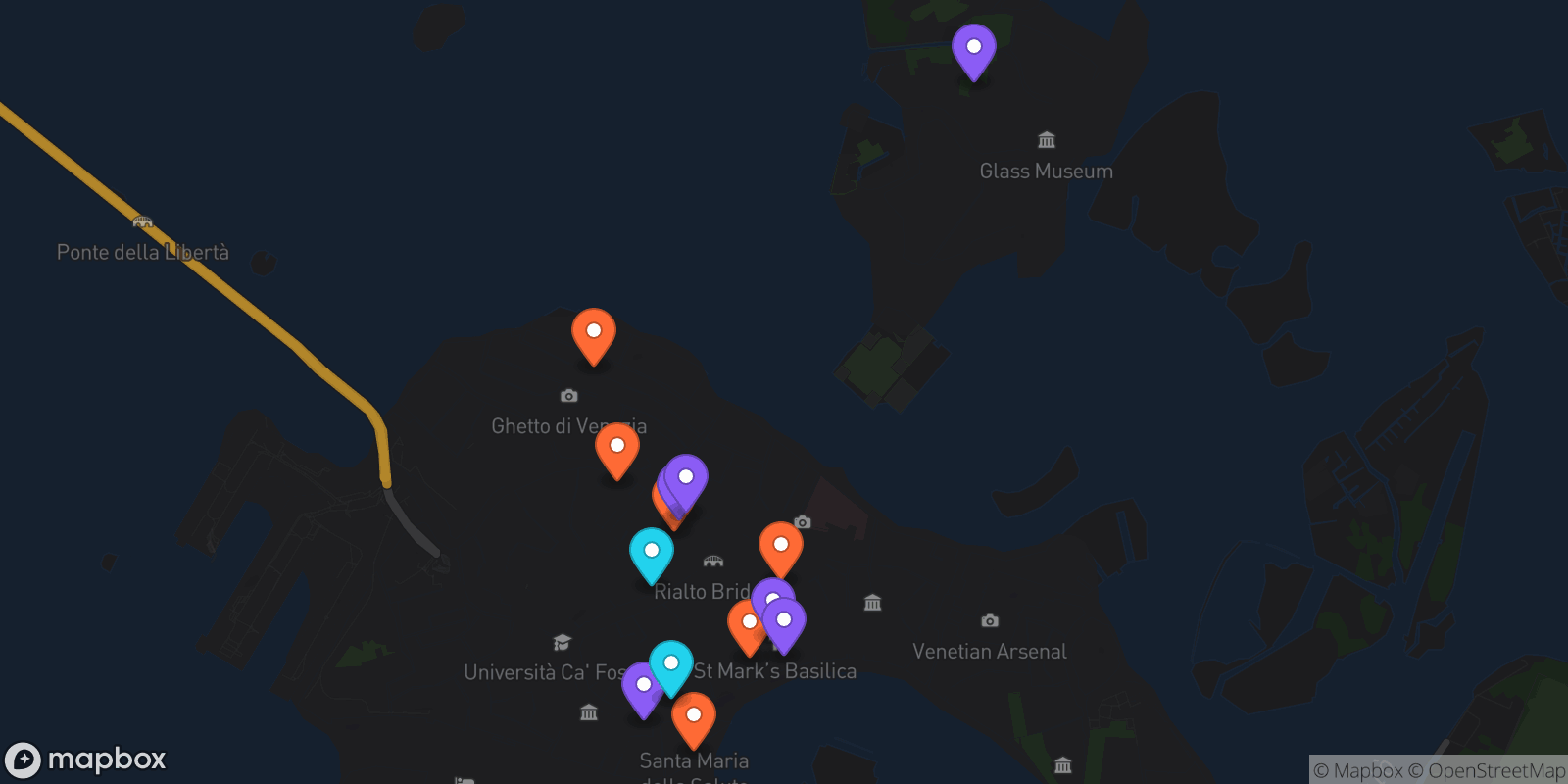 Map showing 14 locations