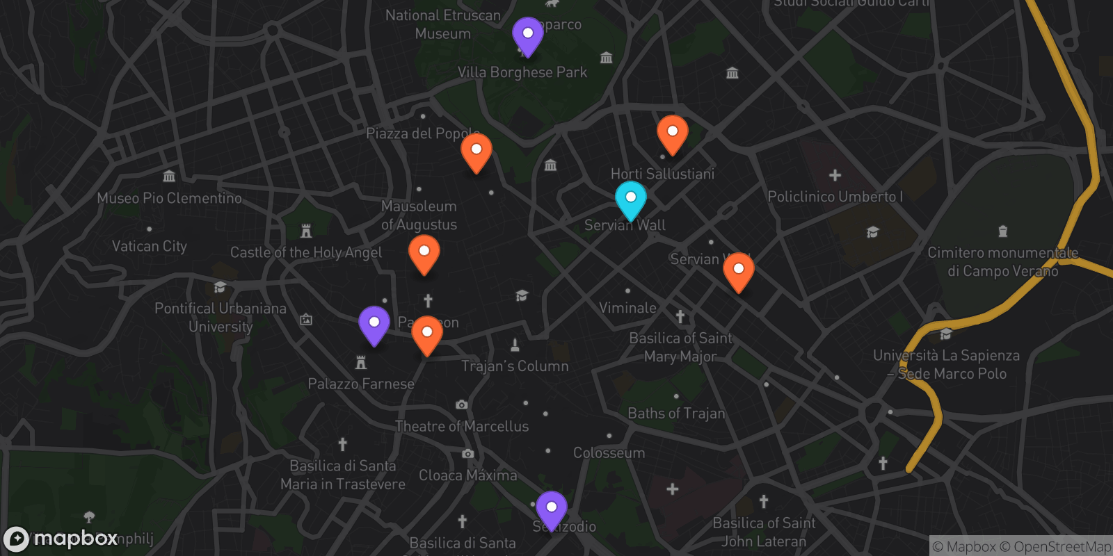 Map showing 9 locations