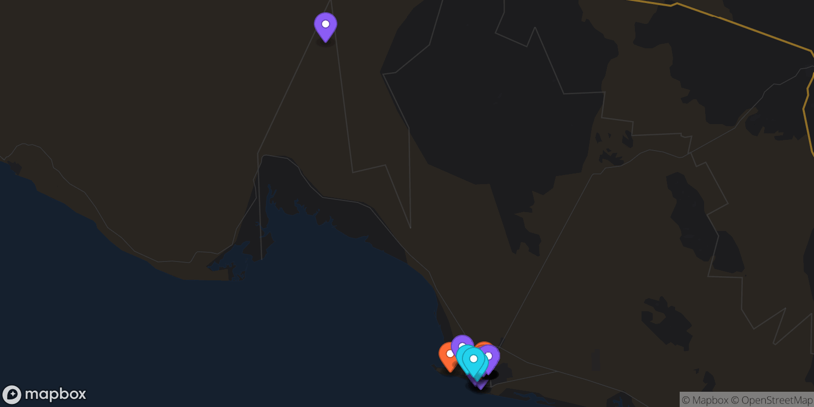 Map showing 37 locations