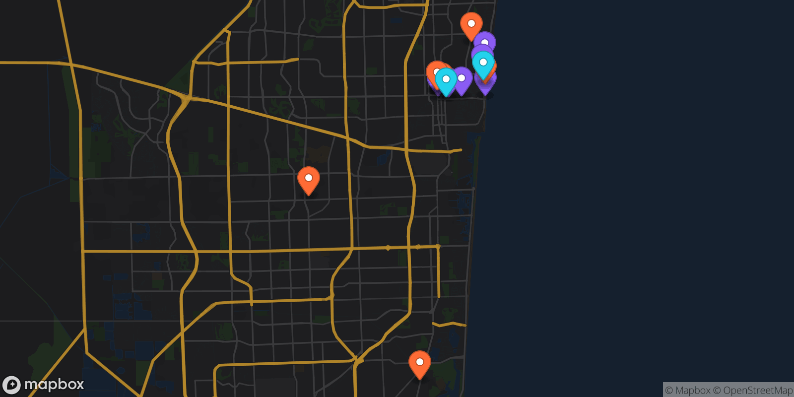 Map showing 16 locations