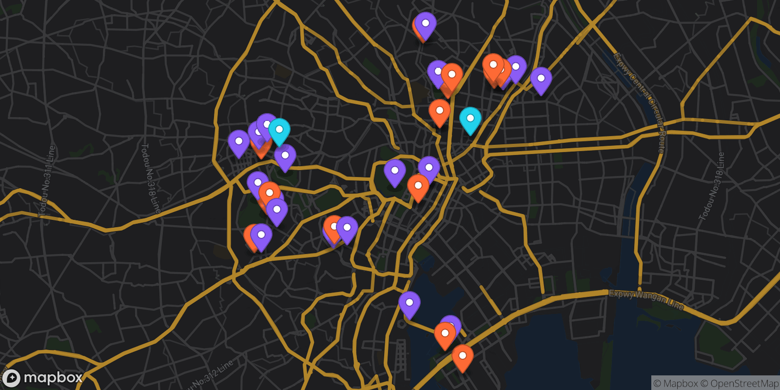 Map showing 38 locations