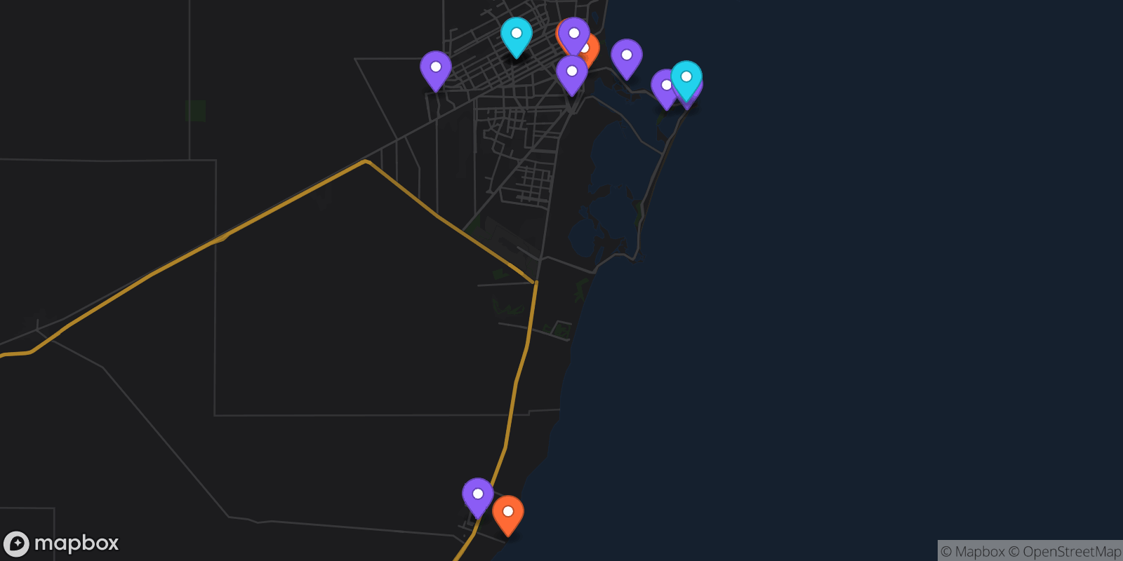 Map showing 15 locations