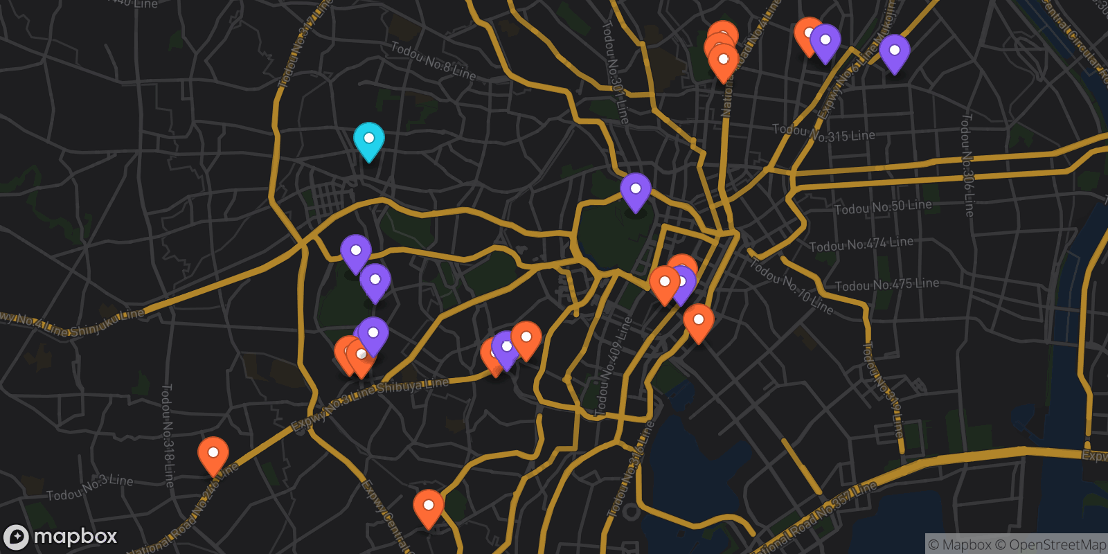 Map showing 24 locations