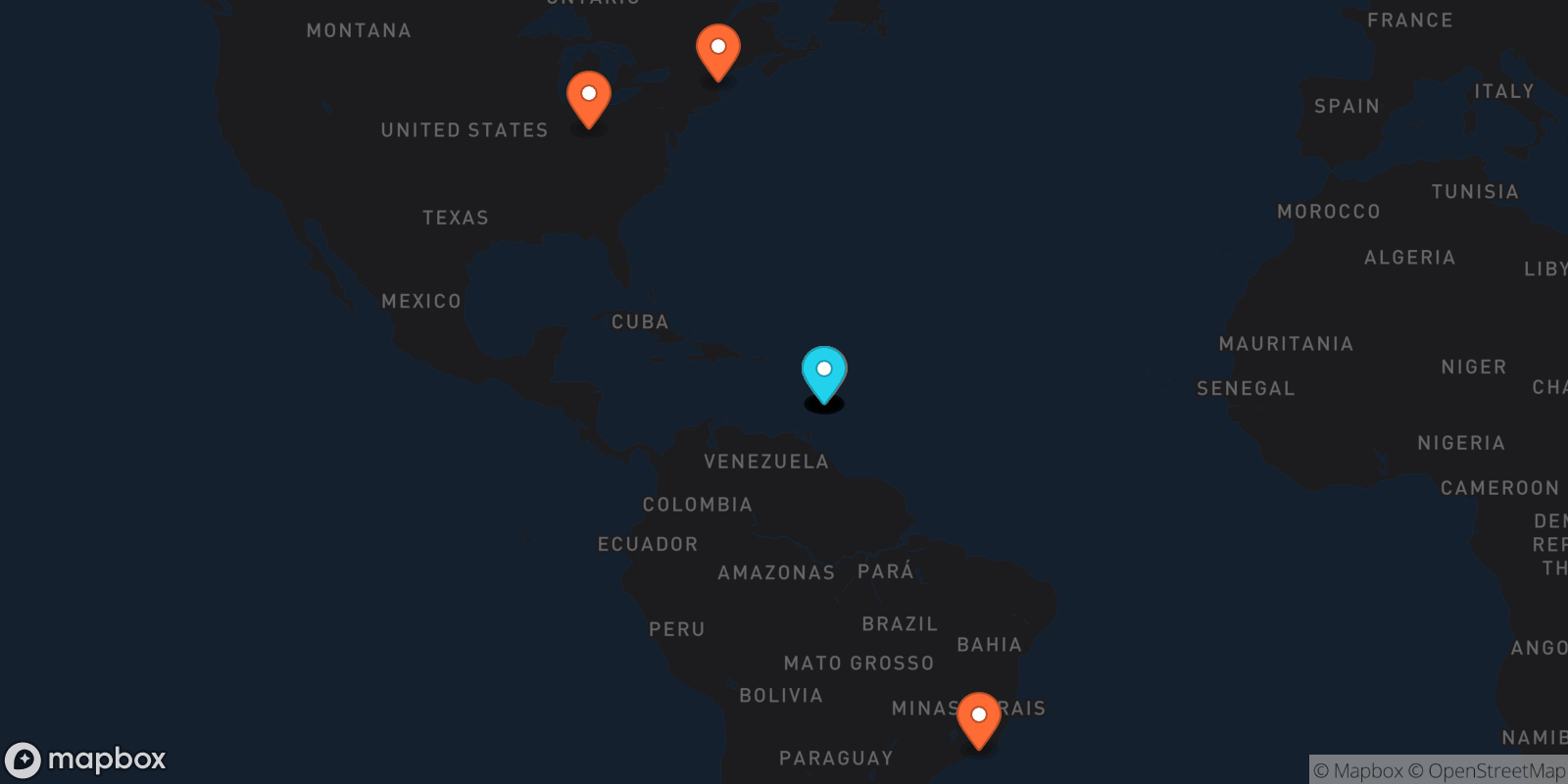 Map showing 16 locations