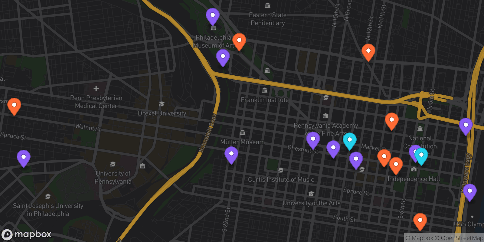 Map showing 19 locations