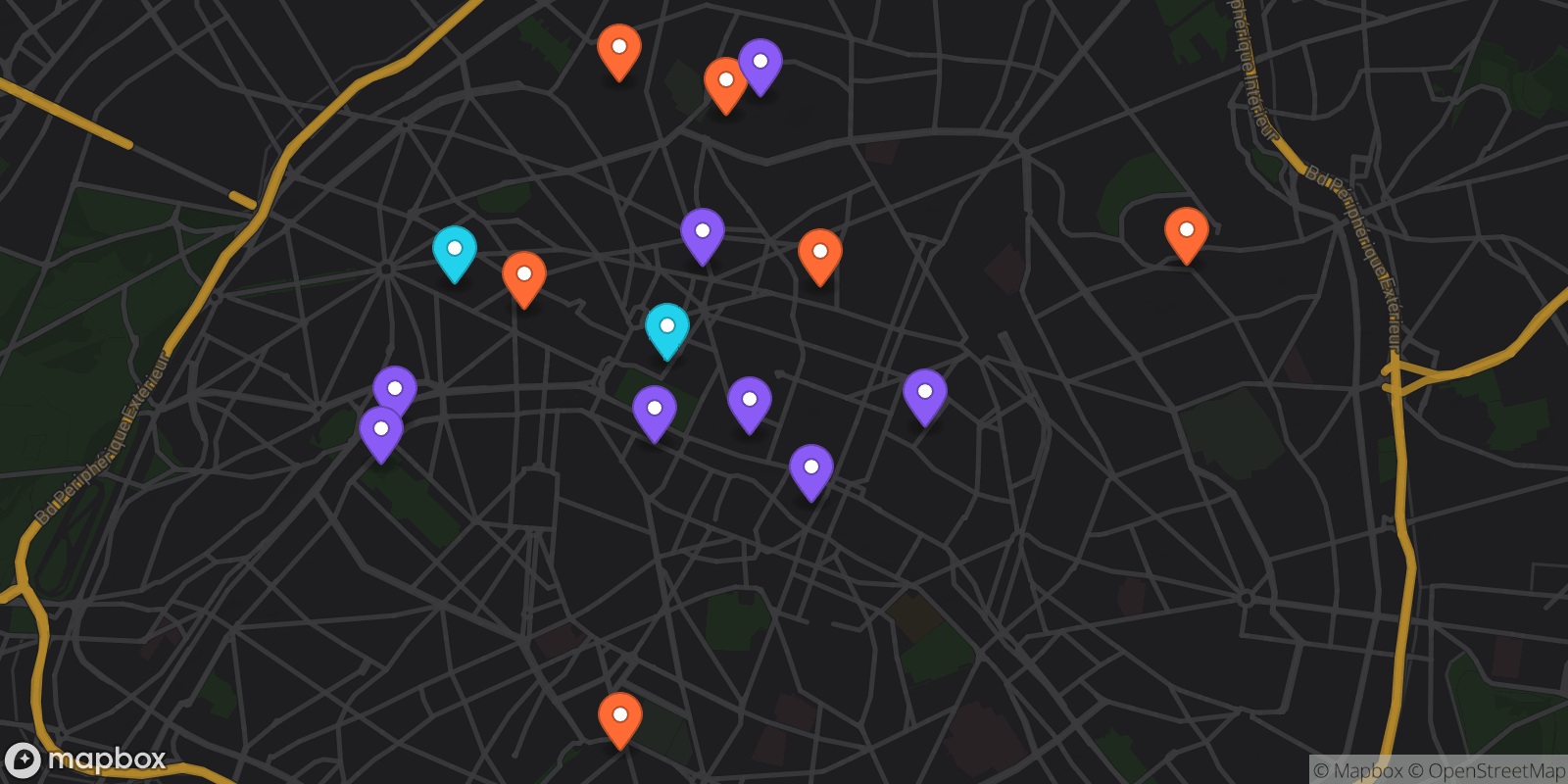 Map showing 16 locations