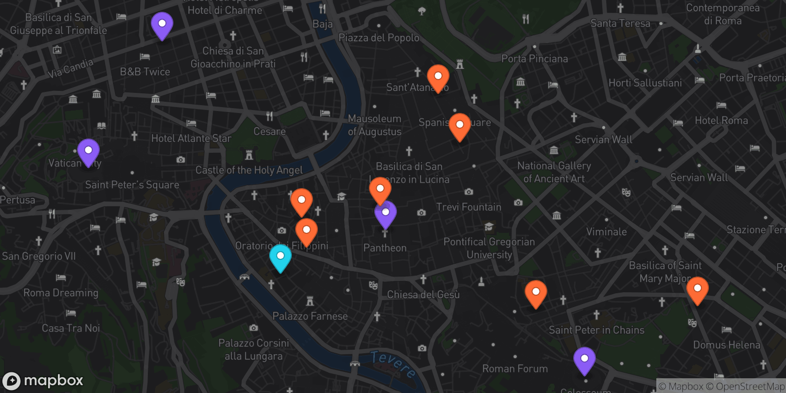 Map showing 12 locations