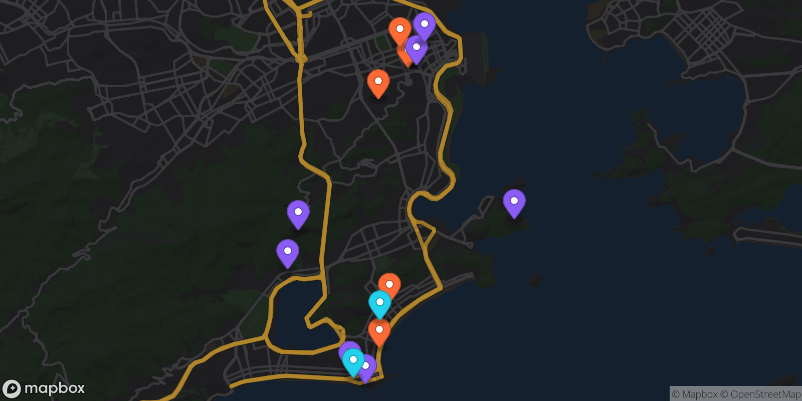 Map showing 14 locations
