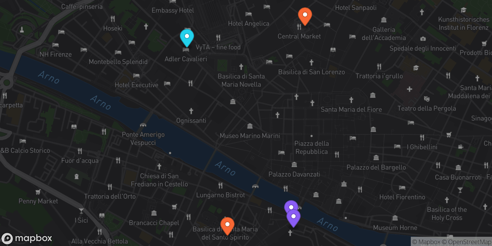 Map showing 5 locations