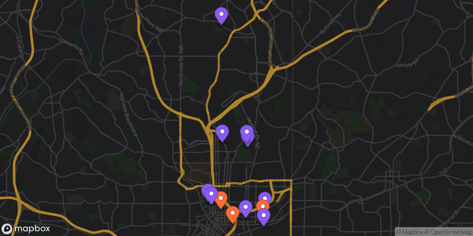 Map showing 12 locations
