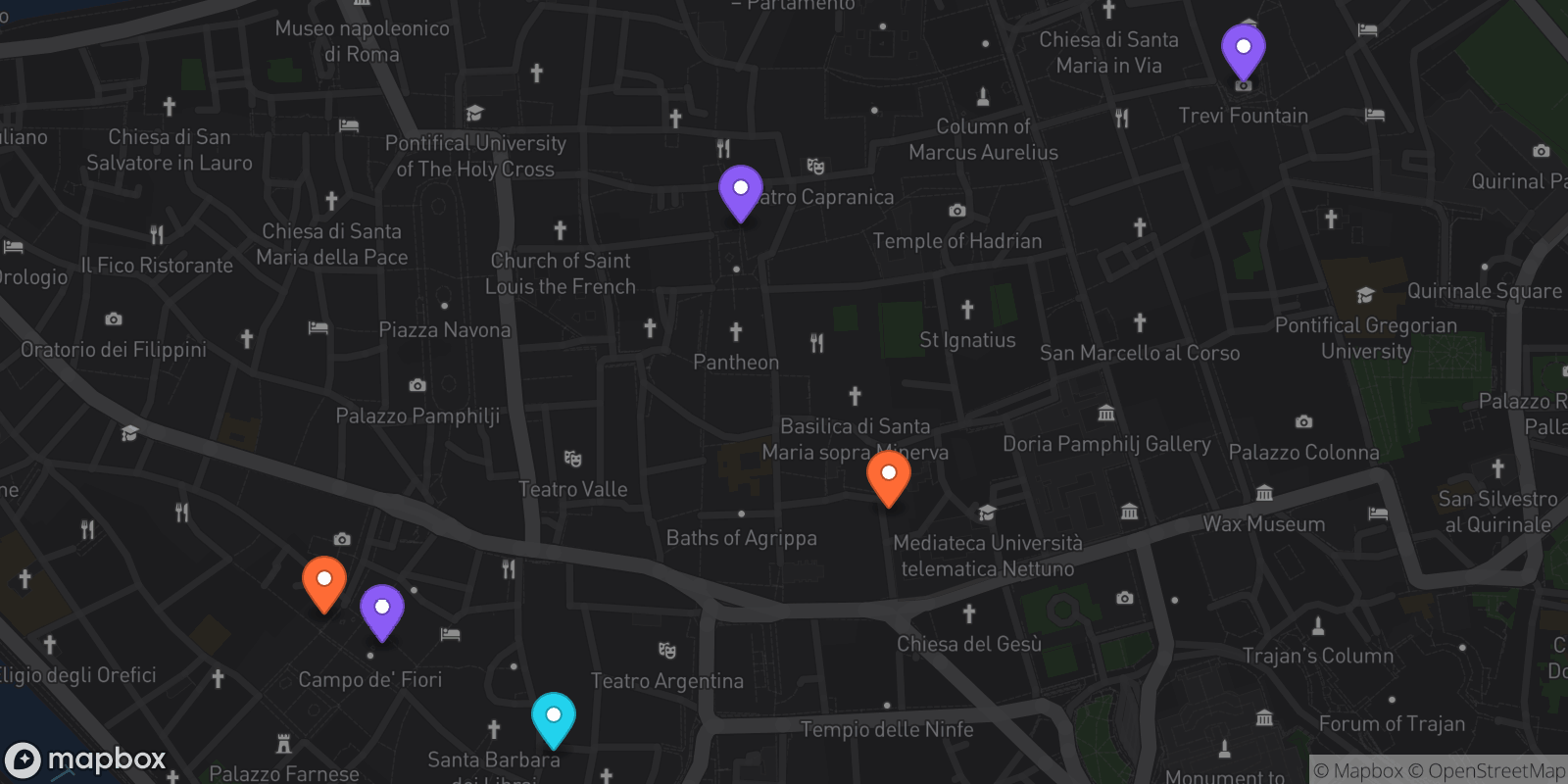 Map showing 6 locations