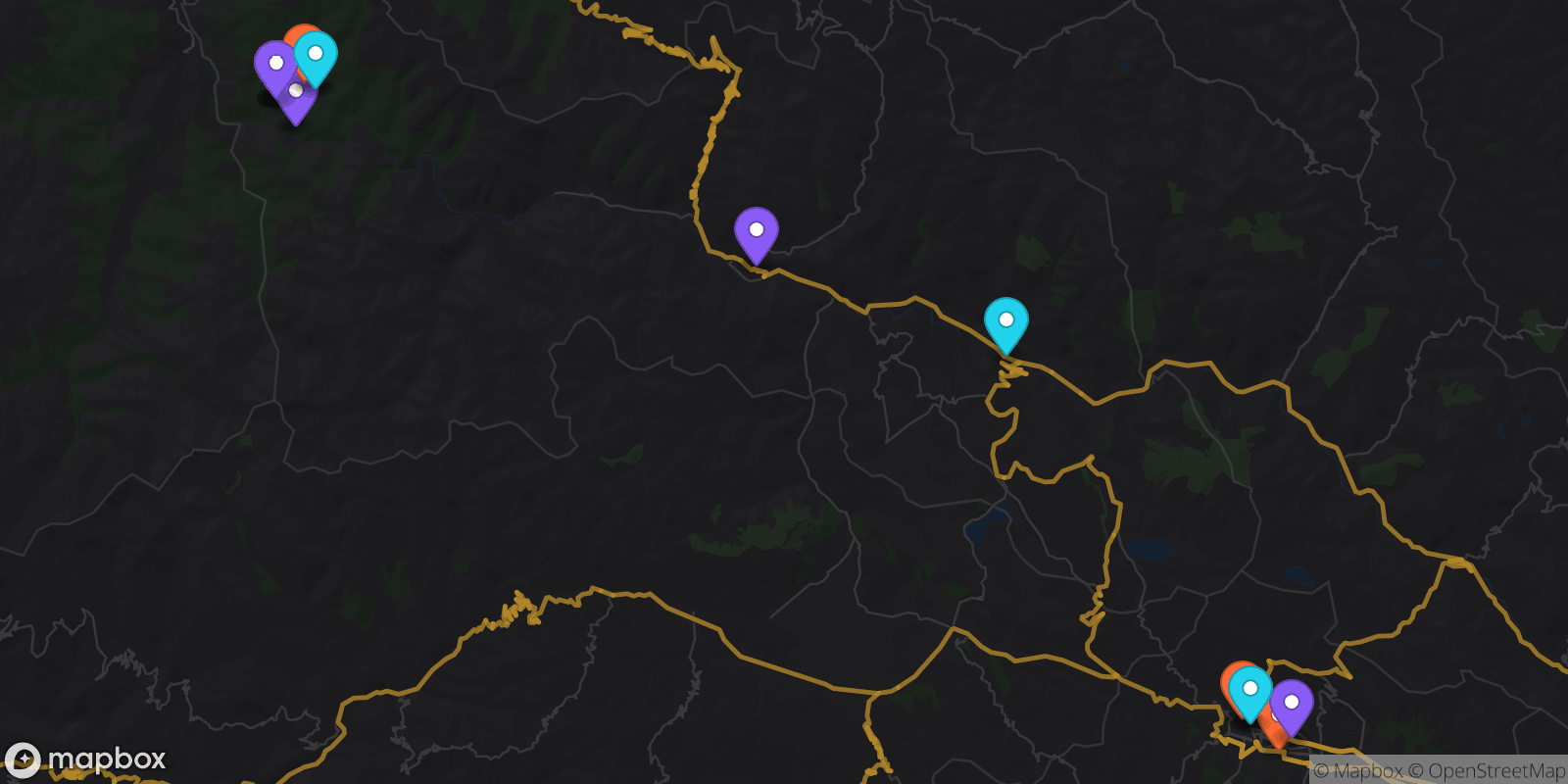Map showing 16 locations