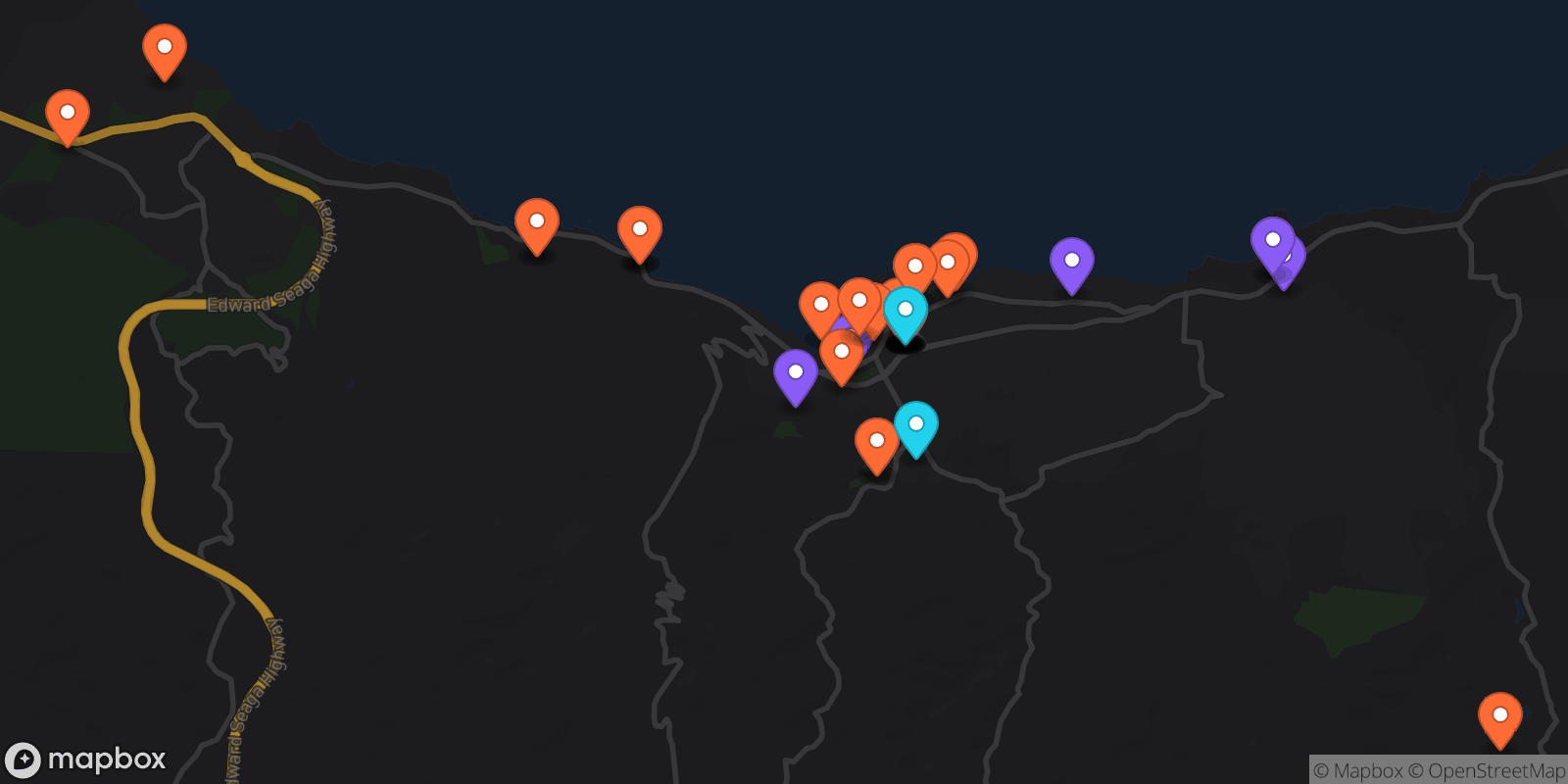 Map showing 39 locations