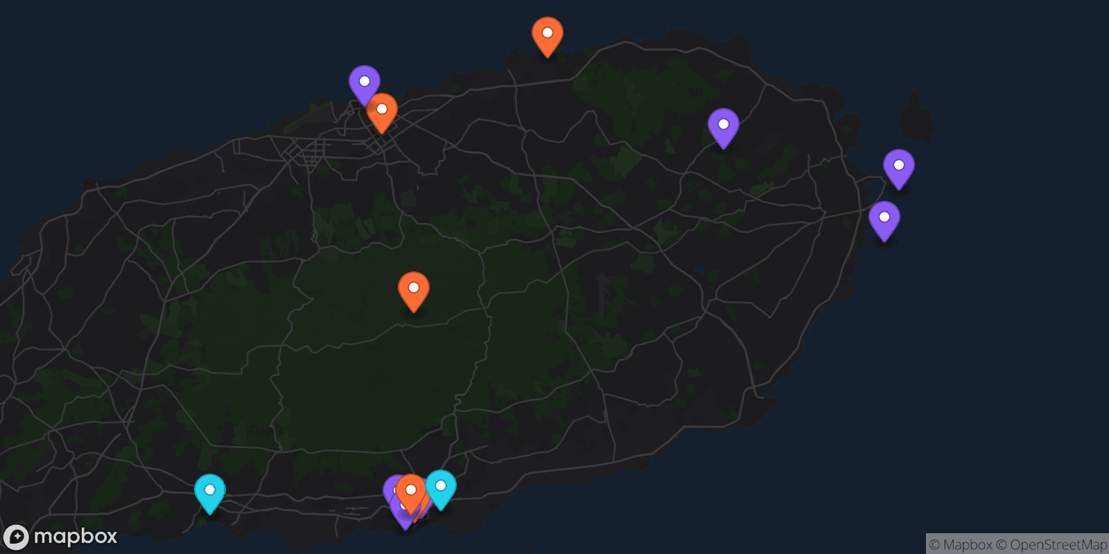 Map showing 14 locations