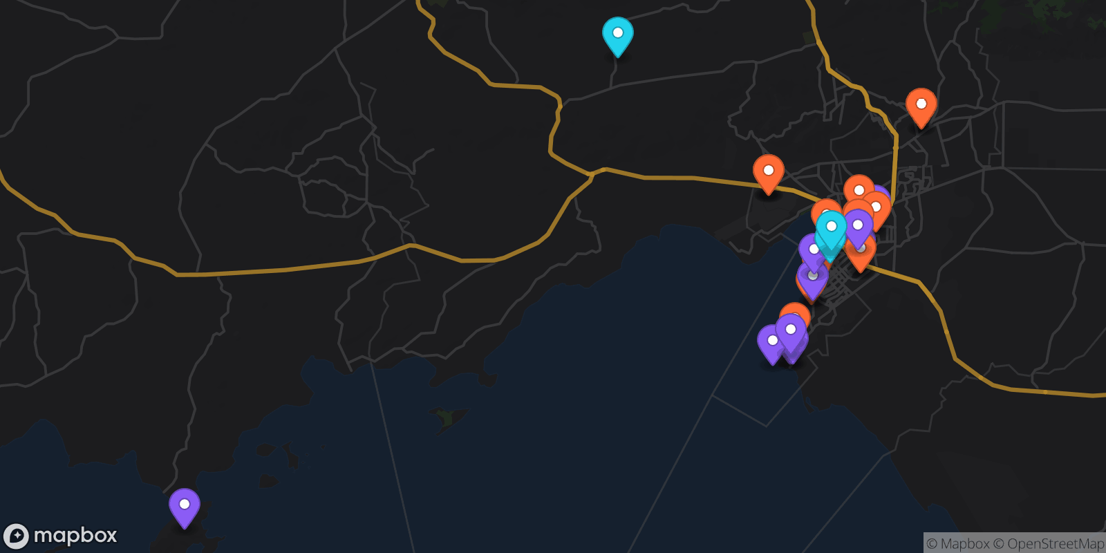 Map showing 35 locations