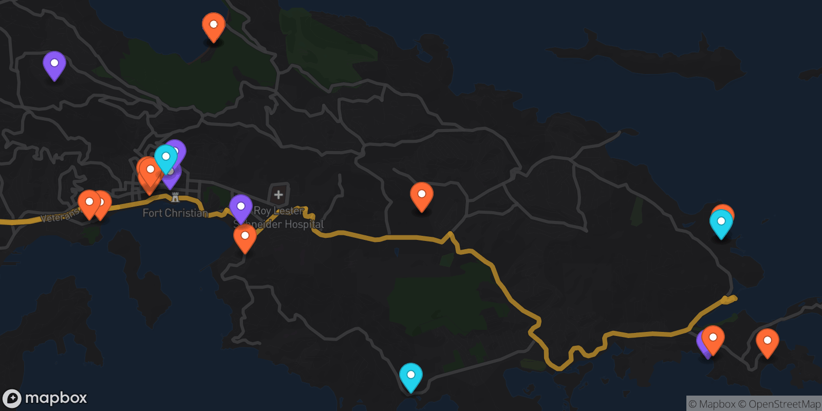 Map showing 25 locations