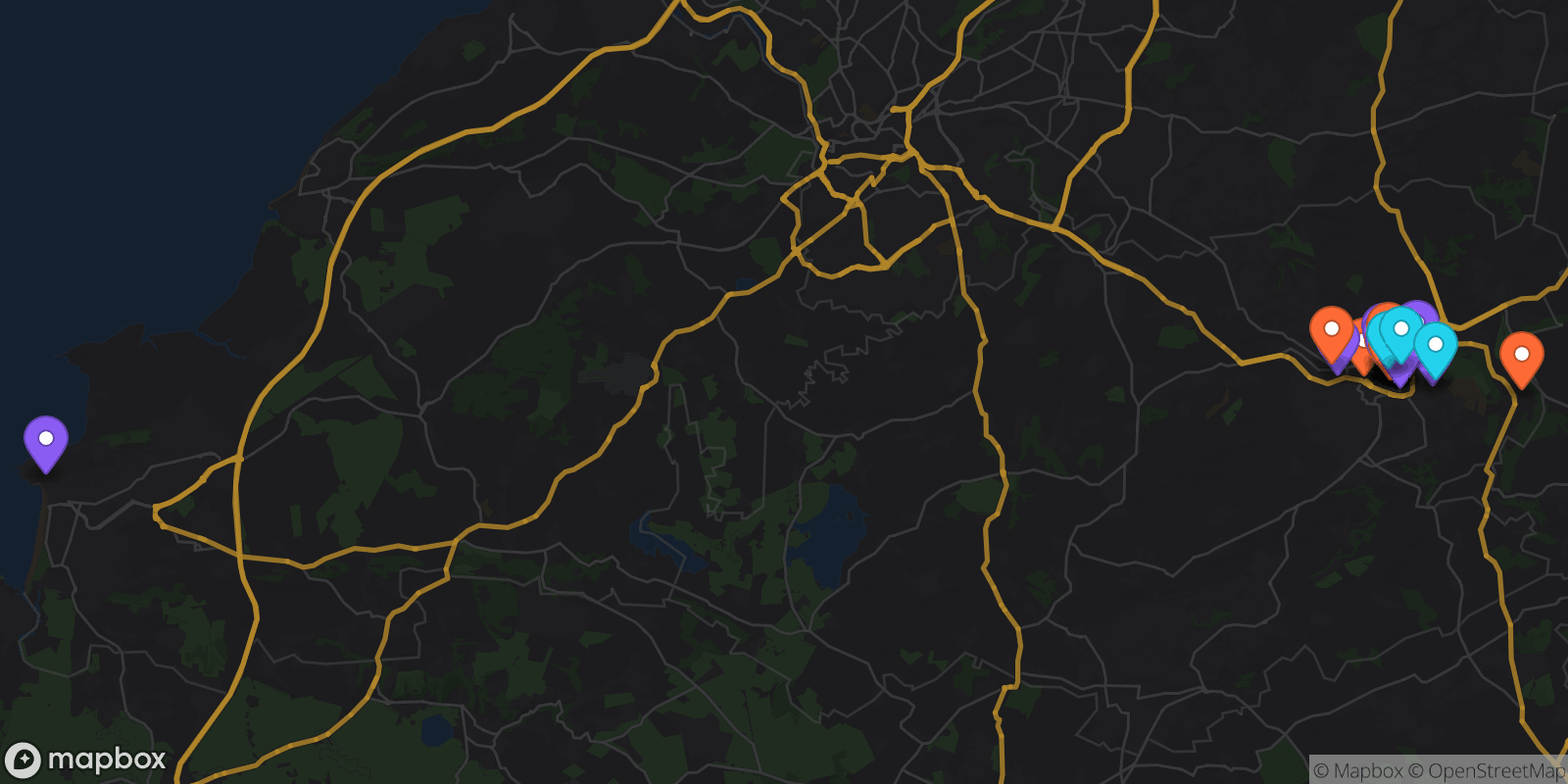 Map showing 42 locations
