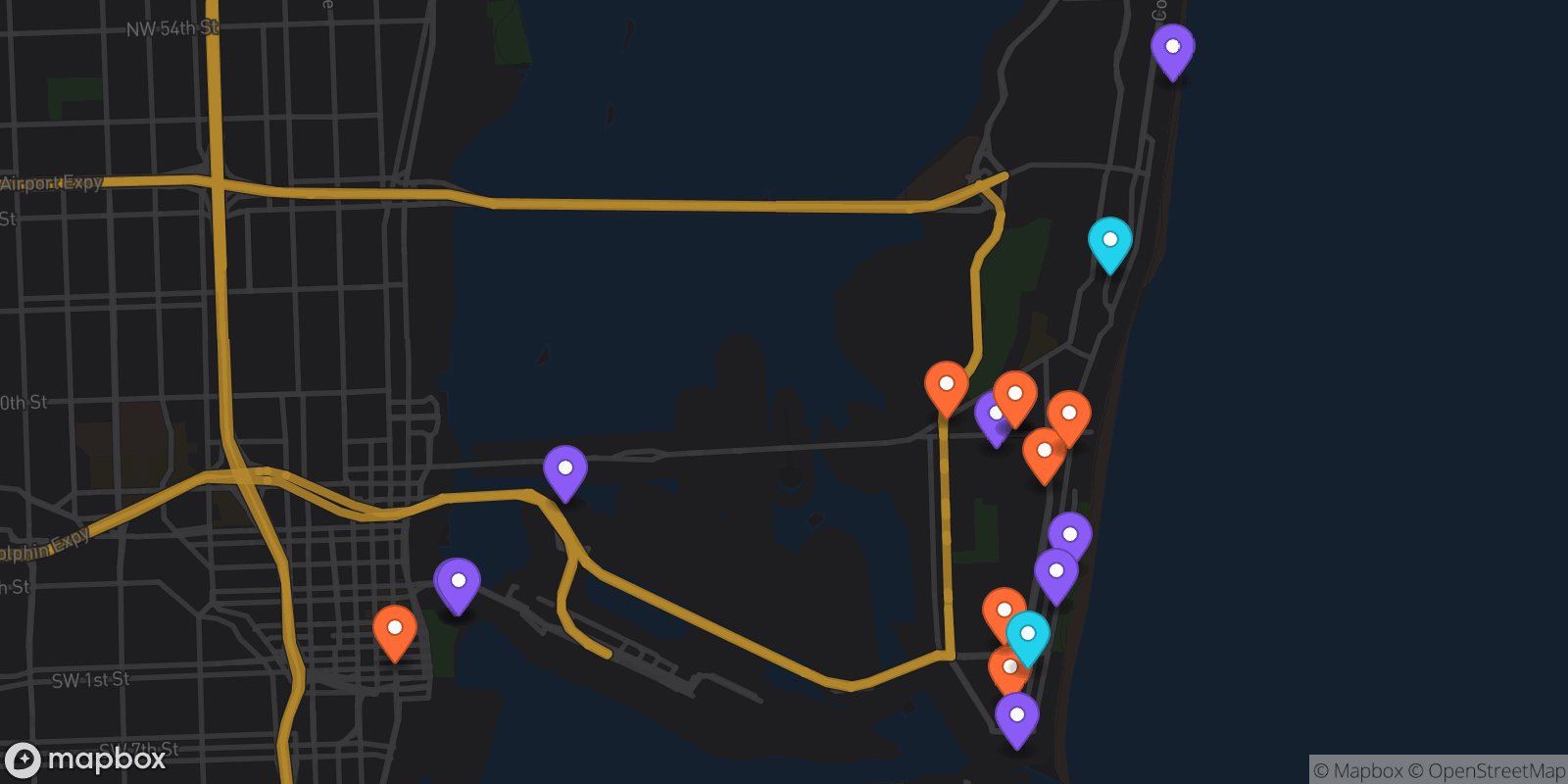 Map showing 19 locations